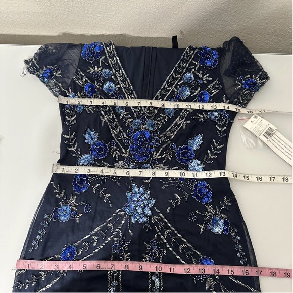 NWT $372 Aidan Mattox [ 0‎ ] Embellished V-Neck Cocktail Dress in Twilight BLUE - Picture 11 of 13